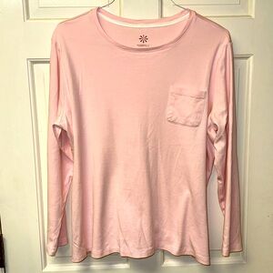 IsaacMizrahiLive Essentials XL Top Rose 22” sleeve round-neck front pocket EUC